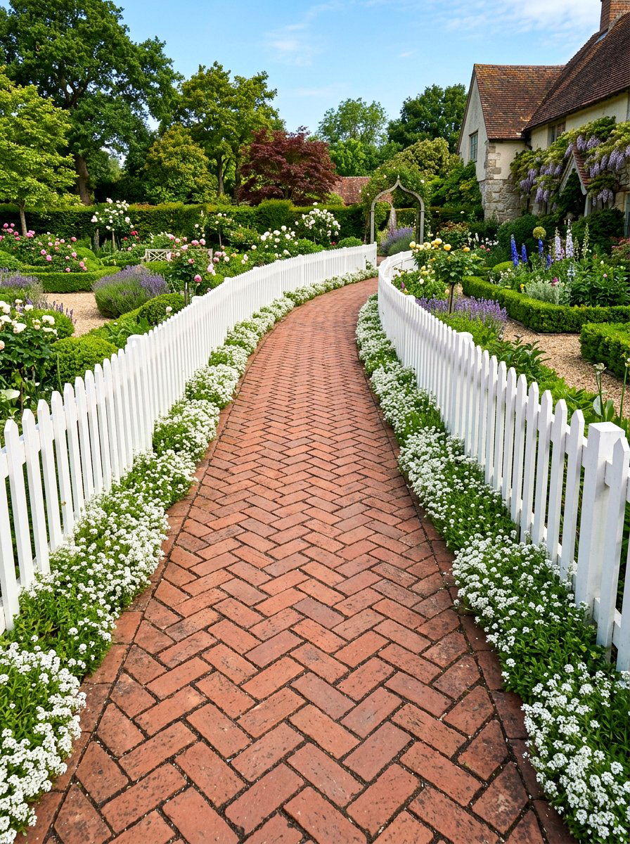 Brick Herringbone Walk - 30 garden path ideas