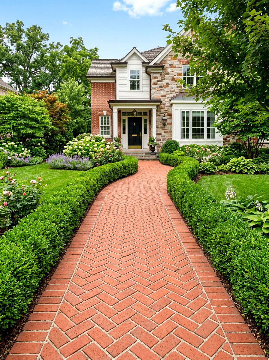 Brick Herringbone Walkway - 30 walkway landscaping ideas