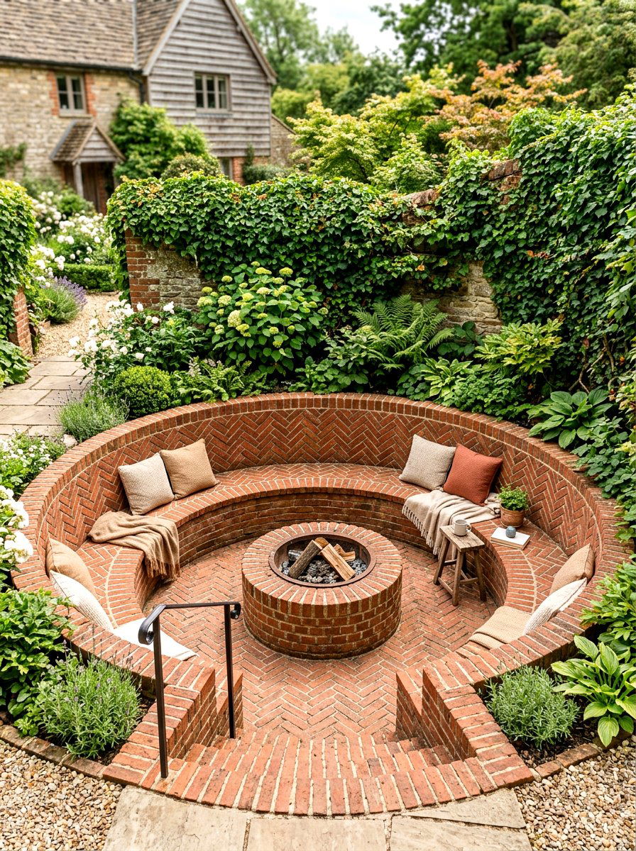 Brick Lined Conversation Pit - 30 backyard conversation pit ideas