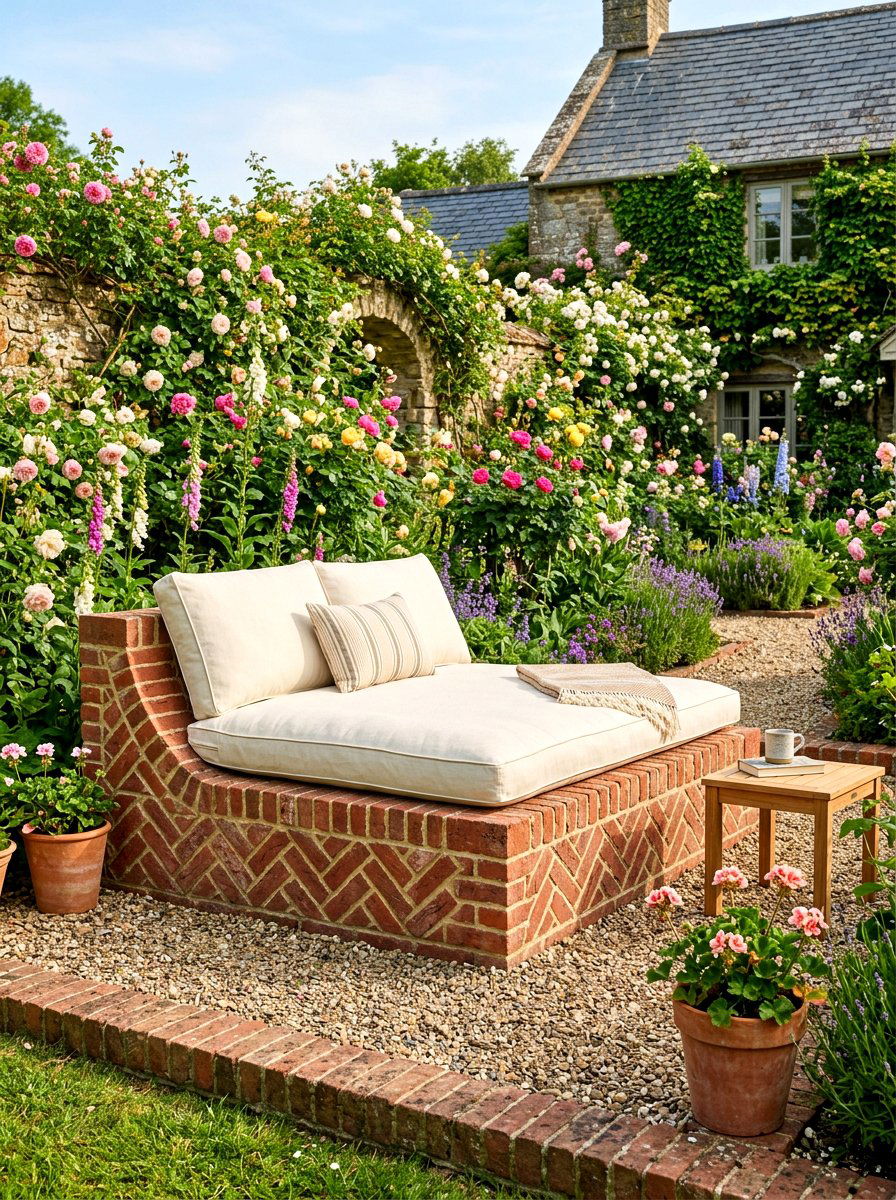 Brick Masonry Garden Bed - 30 built in sunbed patio ideas
