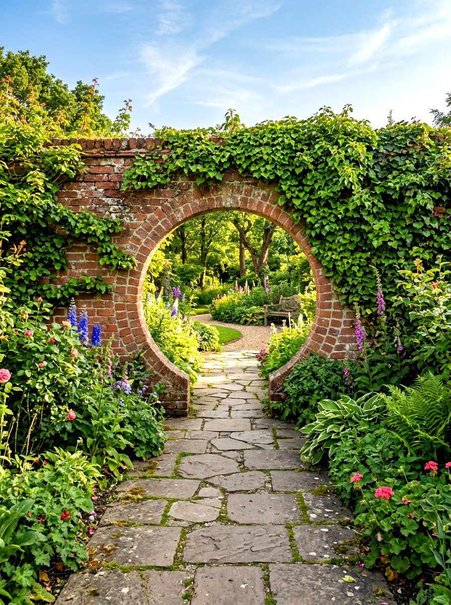 Brick Moon Gate Wall - 30 moon gate garden ideas