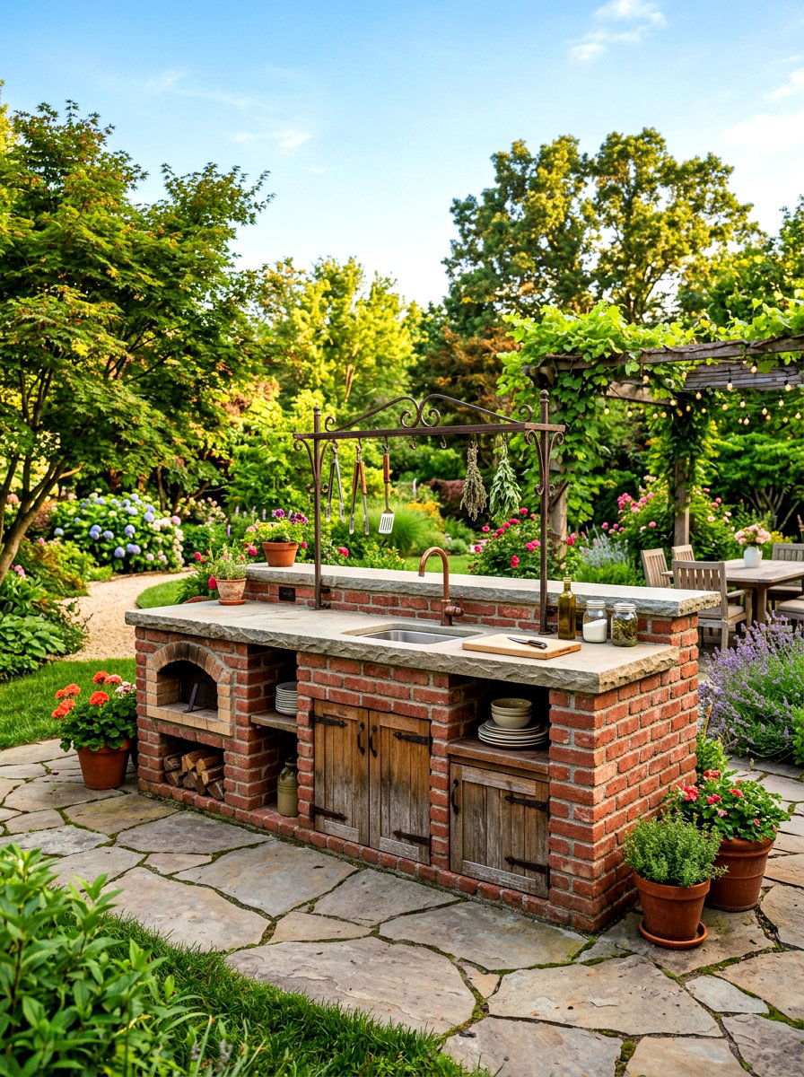 Brick Outdoor Server - 30 outdoor buffet table ideas
