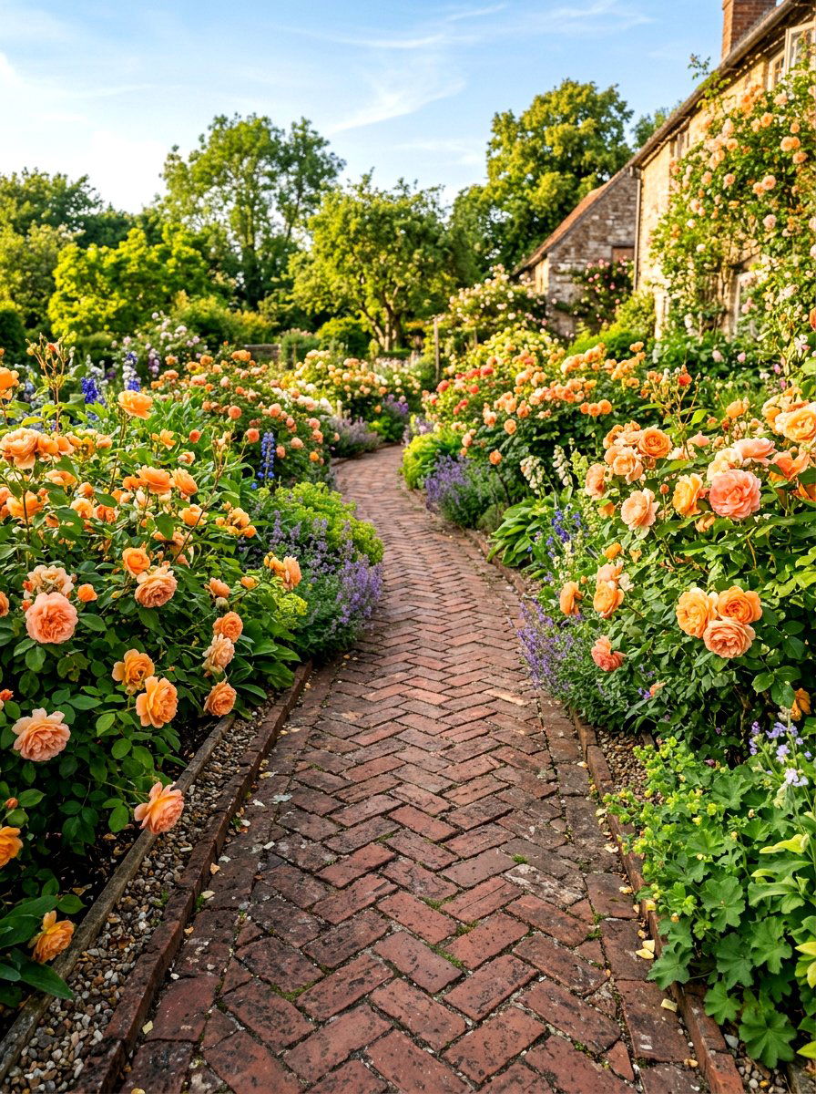 Brick Path Rose Border - 30 cottage rose border ideas