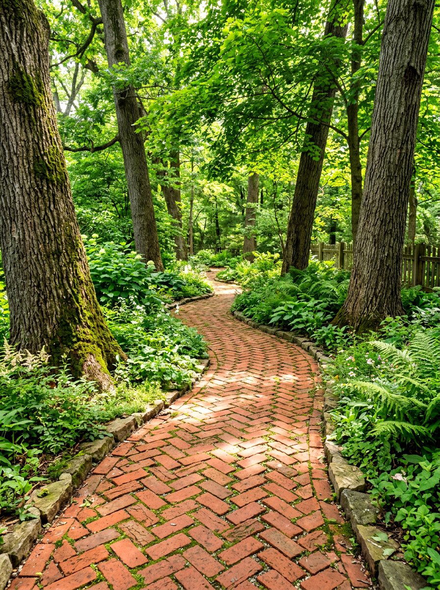 Brick Path Under Trees - 30 brick walkway ideas