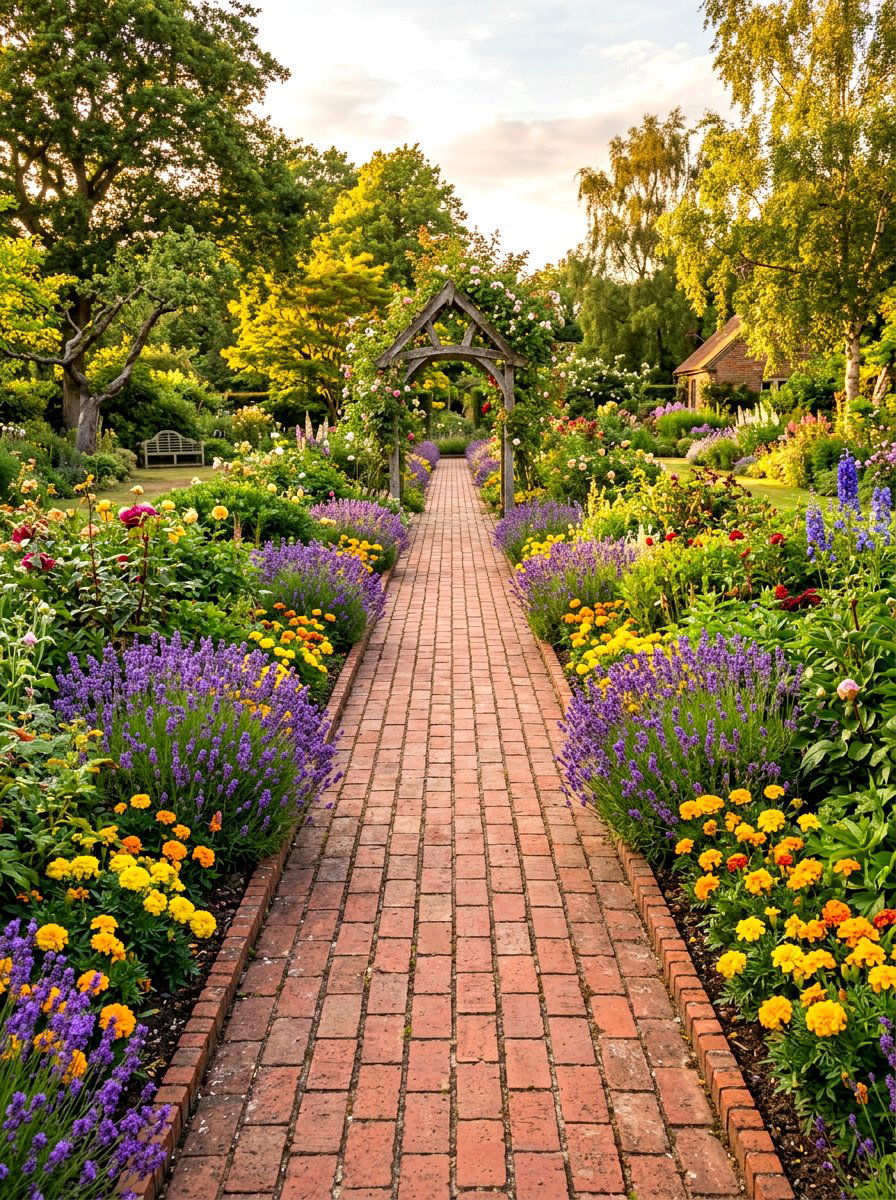 Brick Path With Flower Border - 30 brick walkway ideas