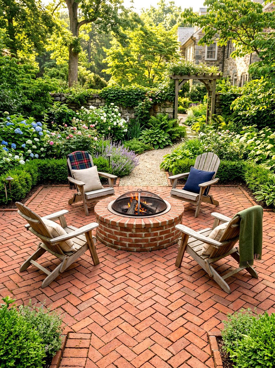 Brick Patio Fire Pit With Classic Chairs - 30 fire pit seating ideas