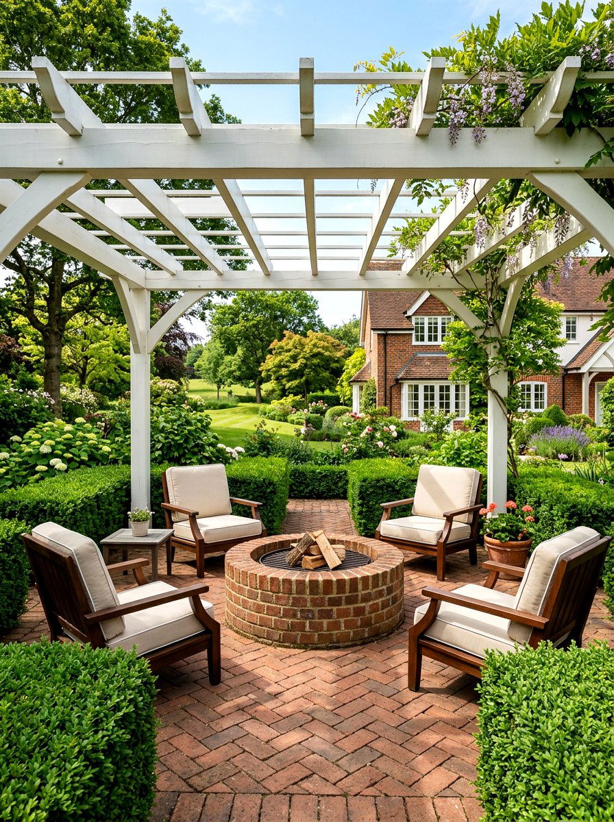 Brick Patio Pergola - 30 fire pit pergola ideas