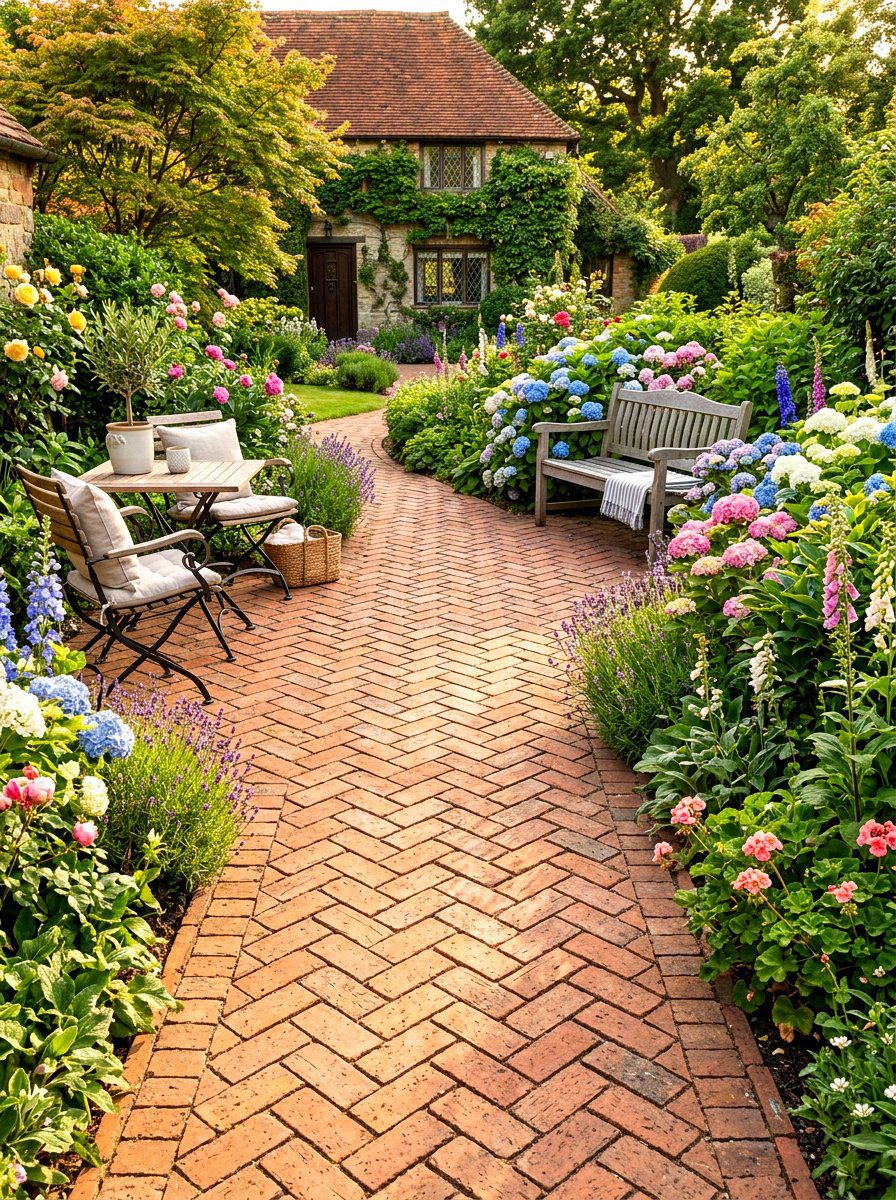Brick Patio - 30 cottage landscaping ideas