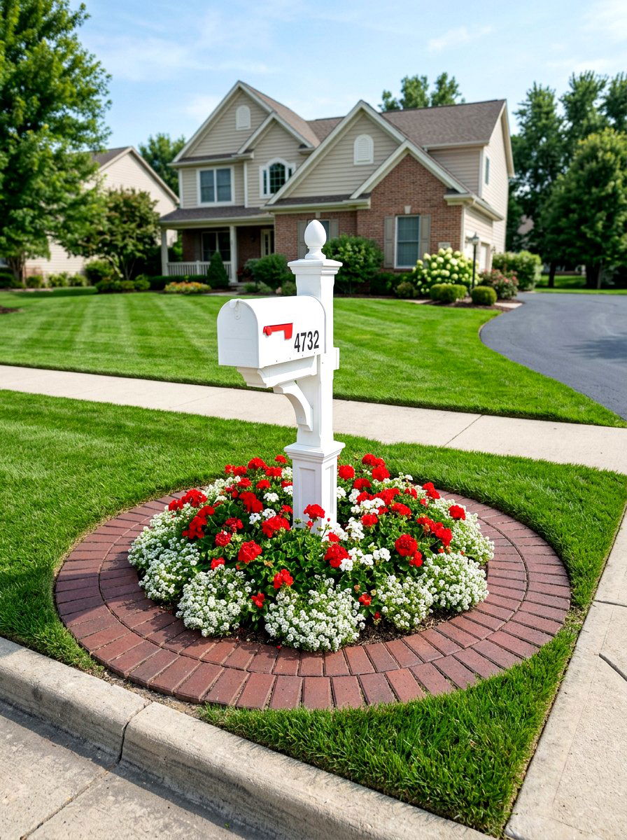 Brick Paver Mailbox Circle - 30 mailbox flower bed ideas