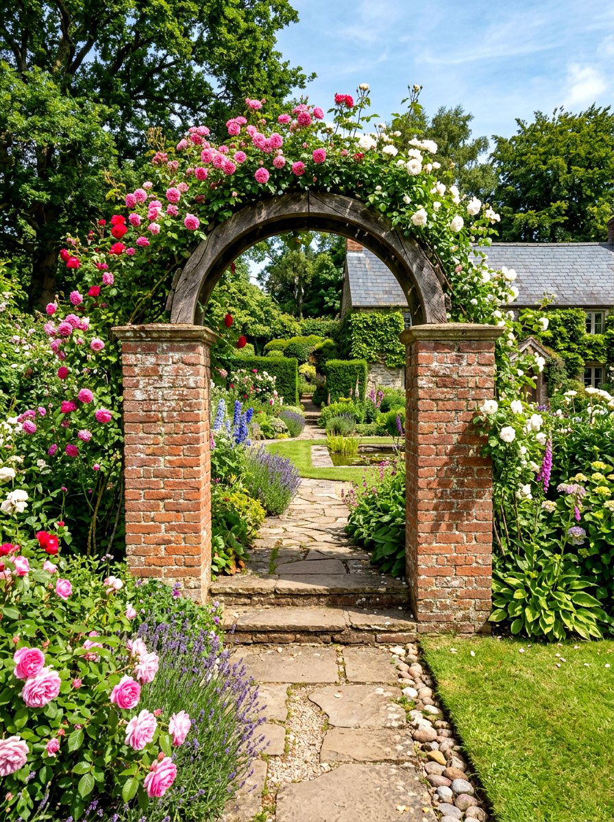 Brick Pillar Garden Archway - 30 arbor garden entrance ideas