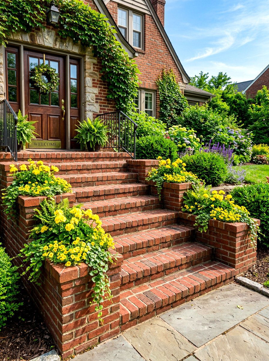 Brick Stoop With Built In Planters - 30 brick stoop ideas