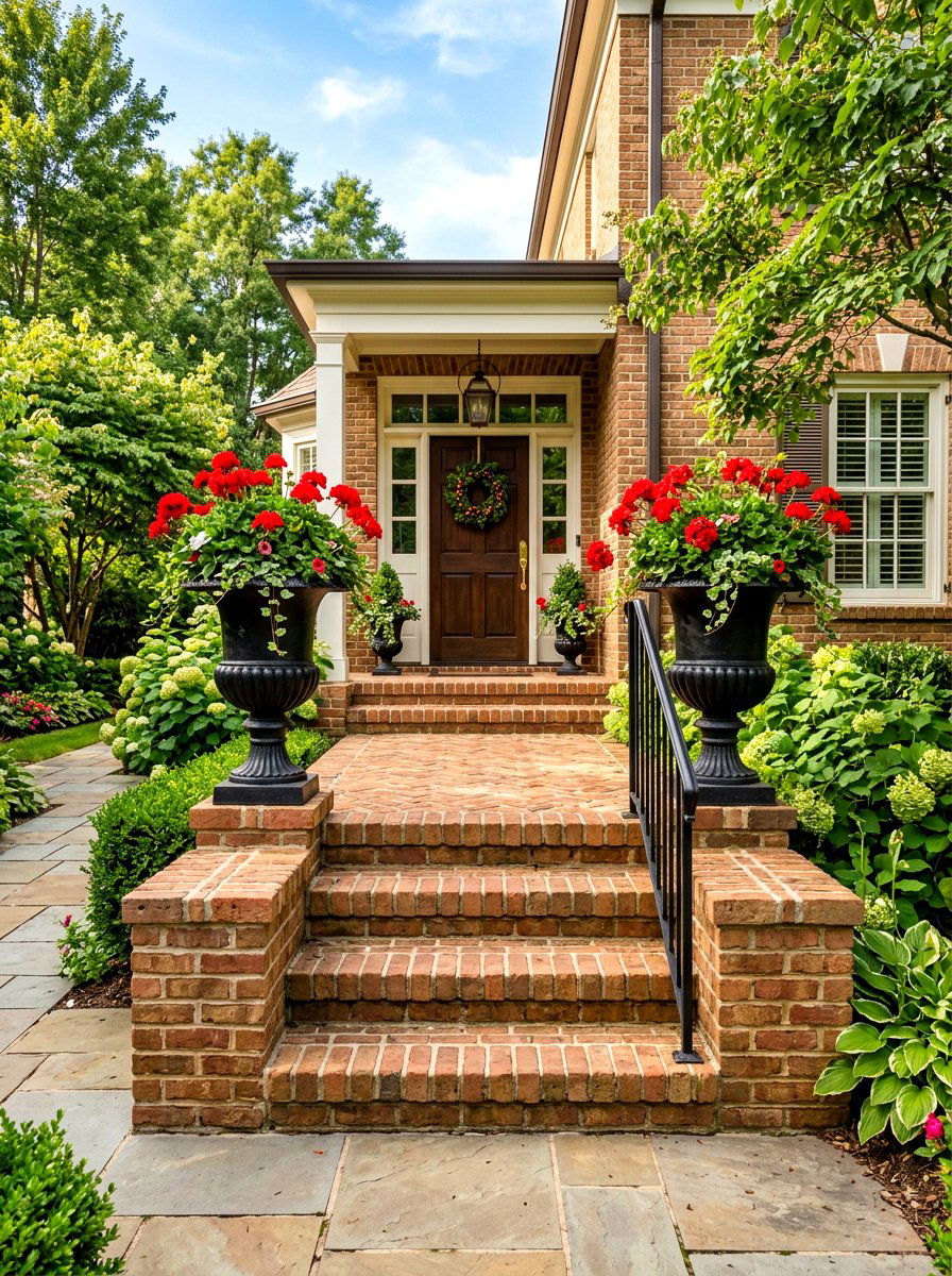 Brick Stoop With Flower Urns - 30 brick stoop ideas