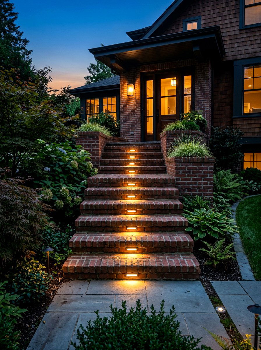 Brick Stoop With Integrated Lighting - 30 brick stoop ideas