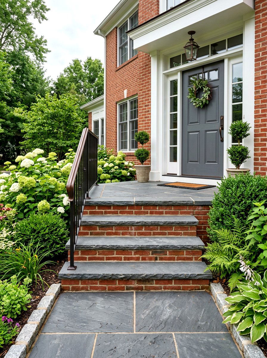 Brick Stoop With Slate Accents - 30 brick stoop ideas