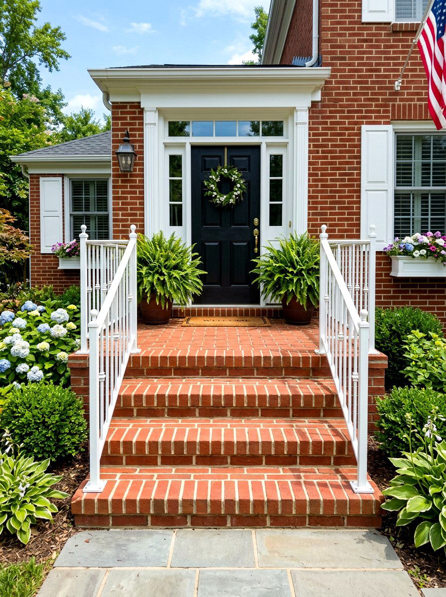 Brick Stoop With White Railings - 30 townhouse stoop ideas