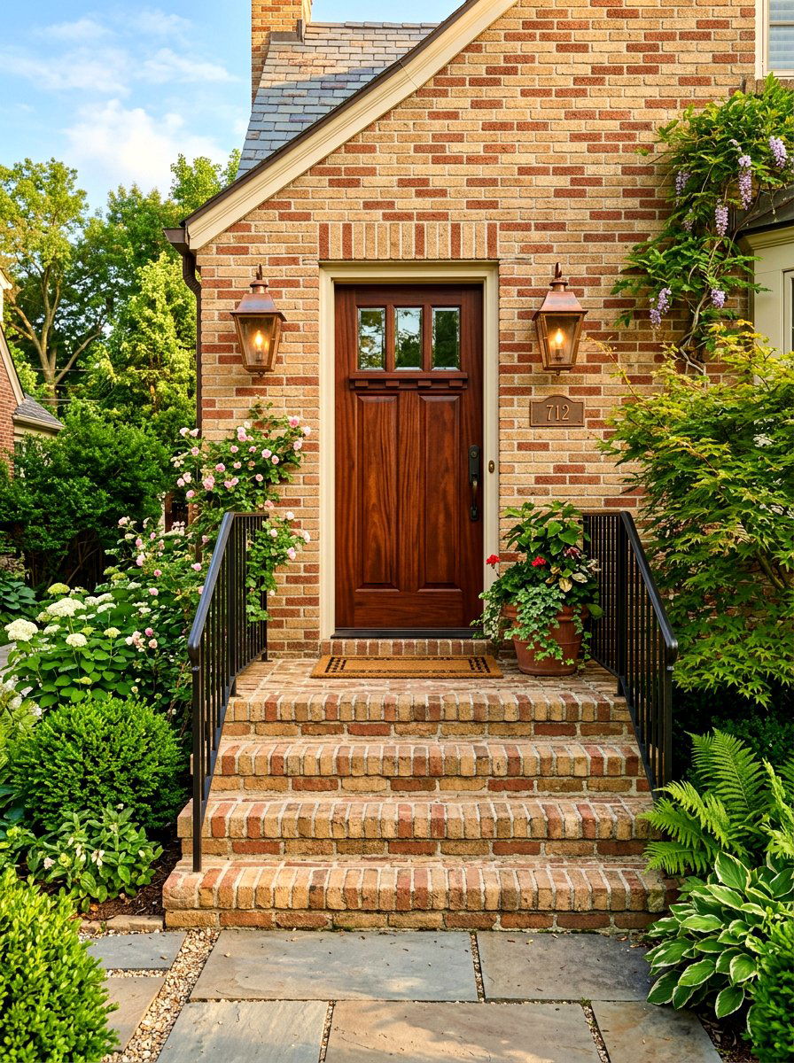 Brick Stoop With Wood Door - 30 brick stoop ideas