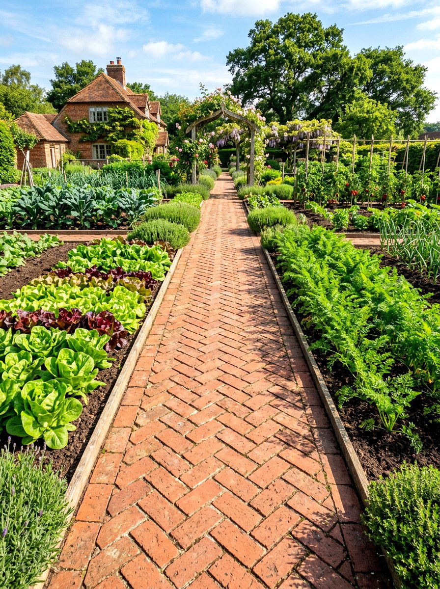 Brick Walkway - 30 vegetable garden path ideas