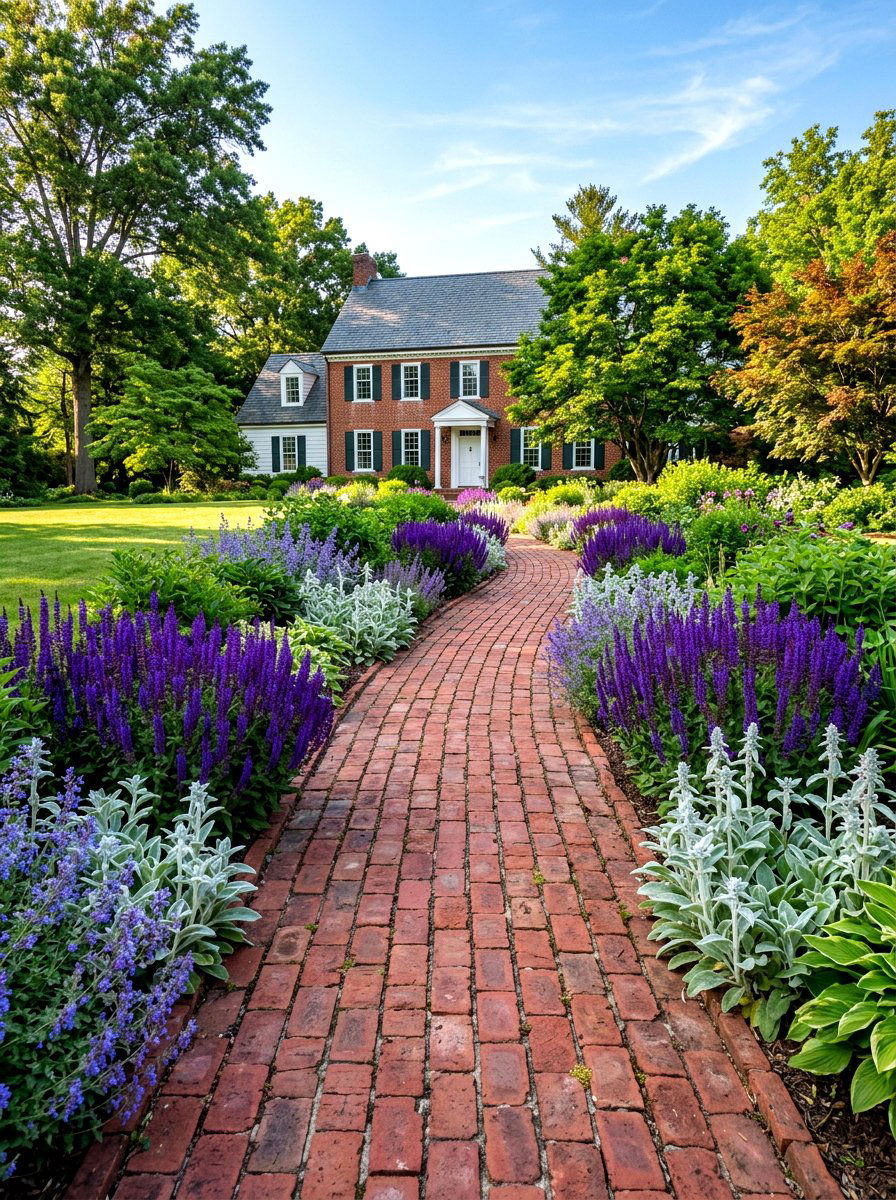 Brick Walkway With Perennials - 30 house side garden border ideas