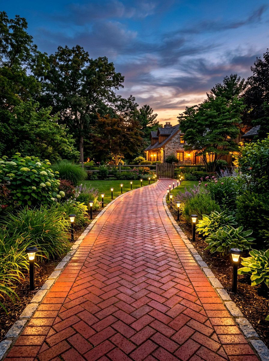 Brick Walkway With Solar Lights - 30 brick walkway ideas