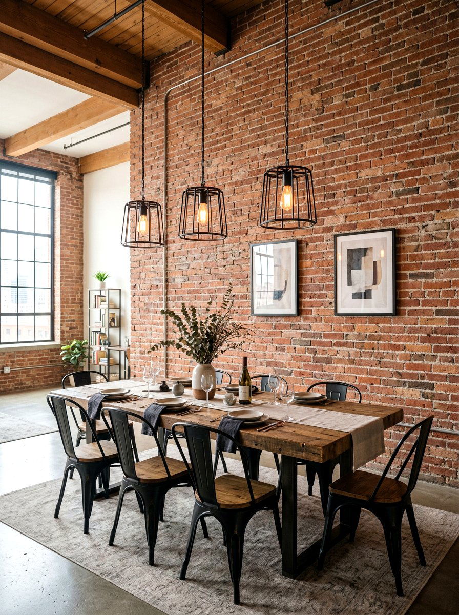 Brick Wall Backdrop - 30 rustic dining room ideas
