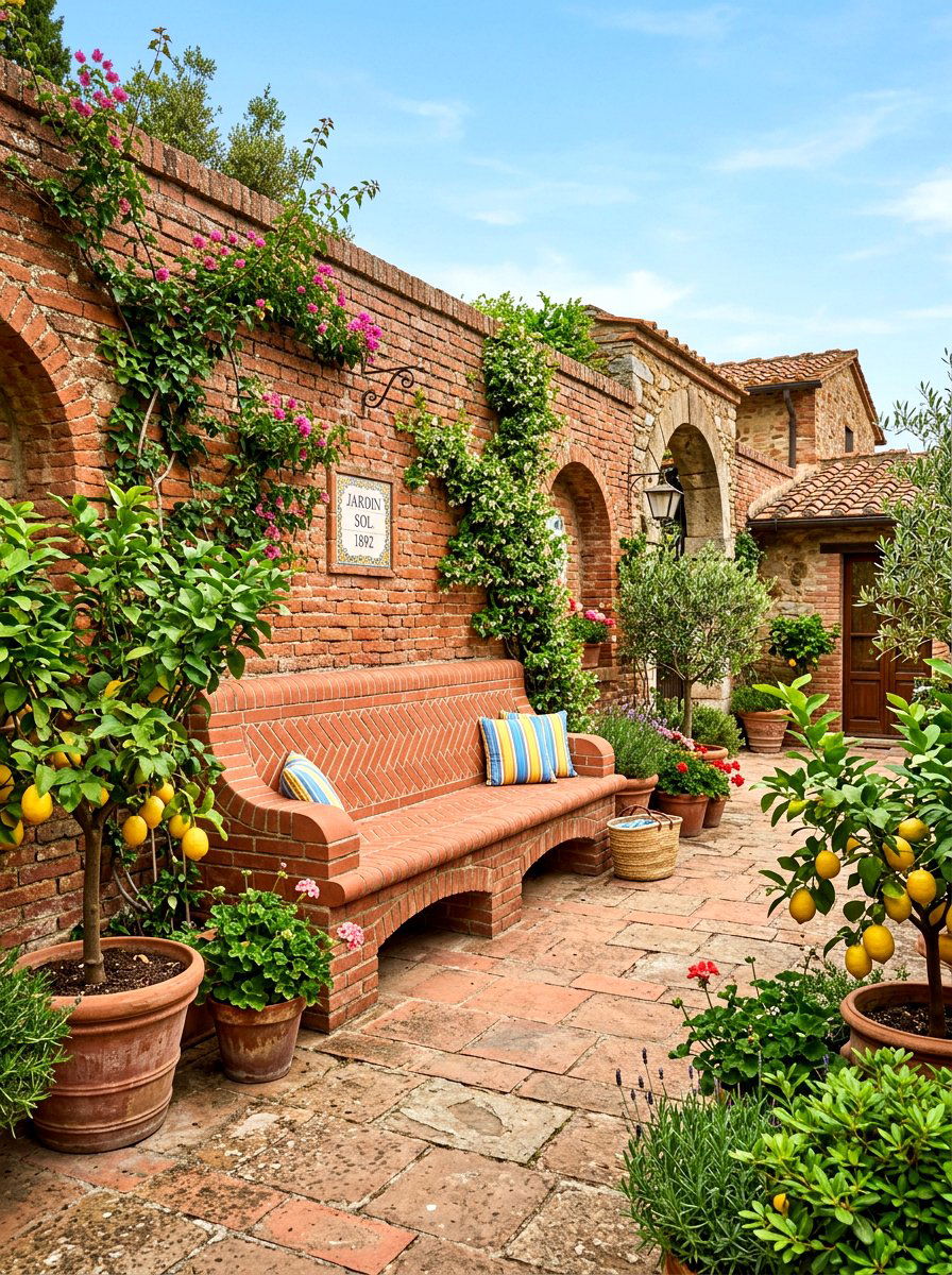 Brick Wall Bench - 30 built in bench backyard ideas