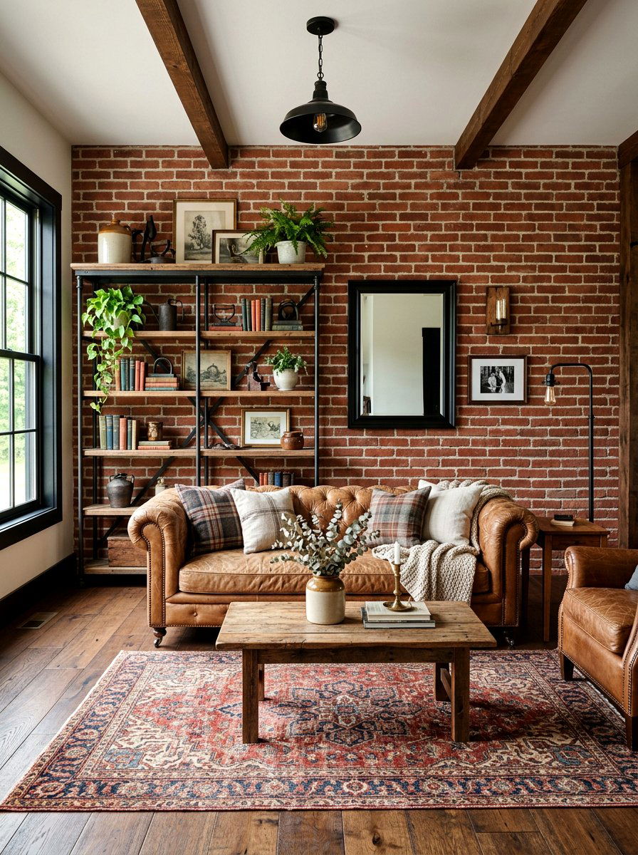 Brick Wall Farmhouse - 30 farmhouse living room ideas