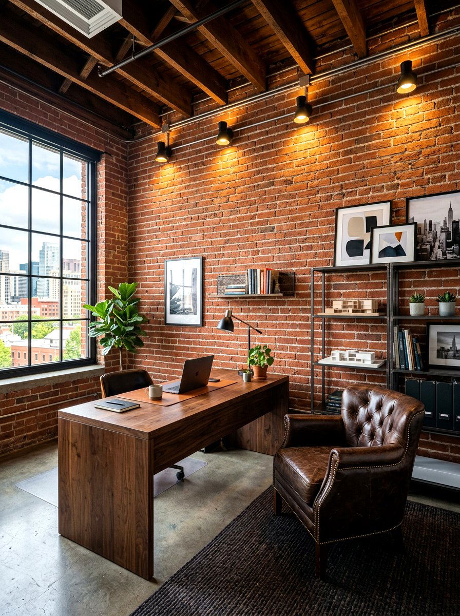 Brick Wall Office - 30 masculine office ideas