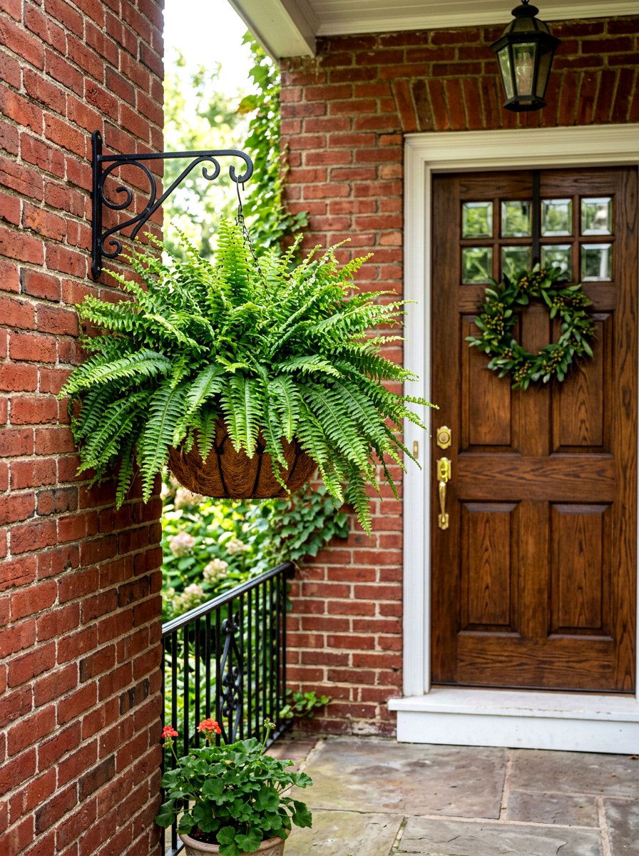 Brick Wall Porch Hanging Fern - 30 hanging fern porch ideas