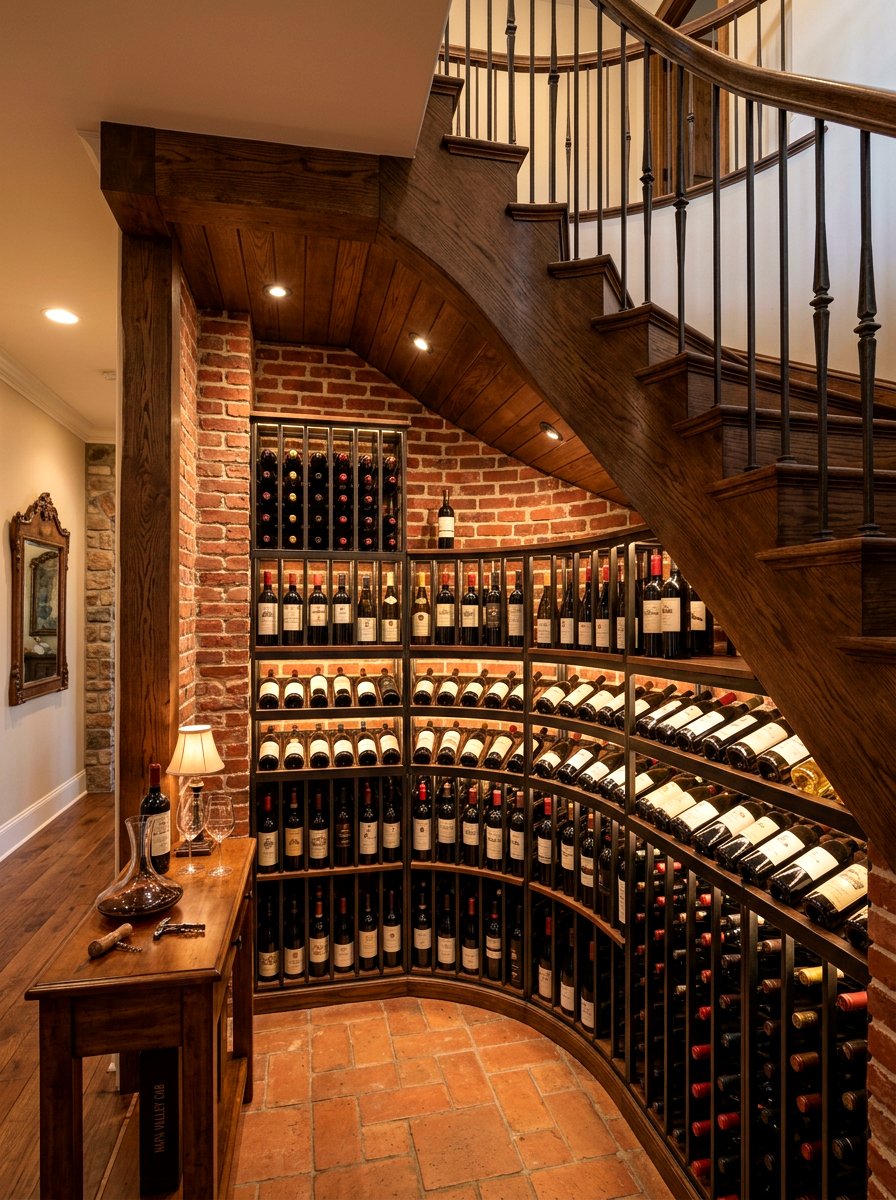 Brick Wall Wine Cellar - 30 under stairs wine nook ideas