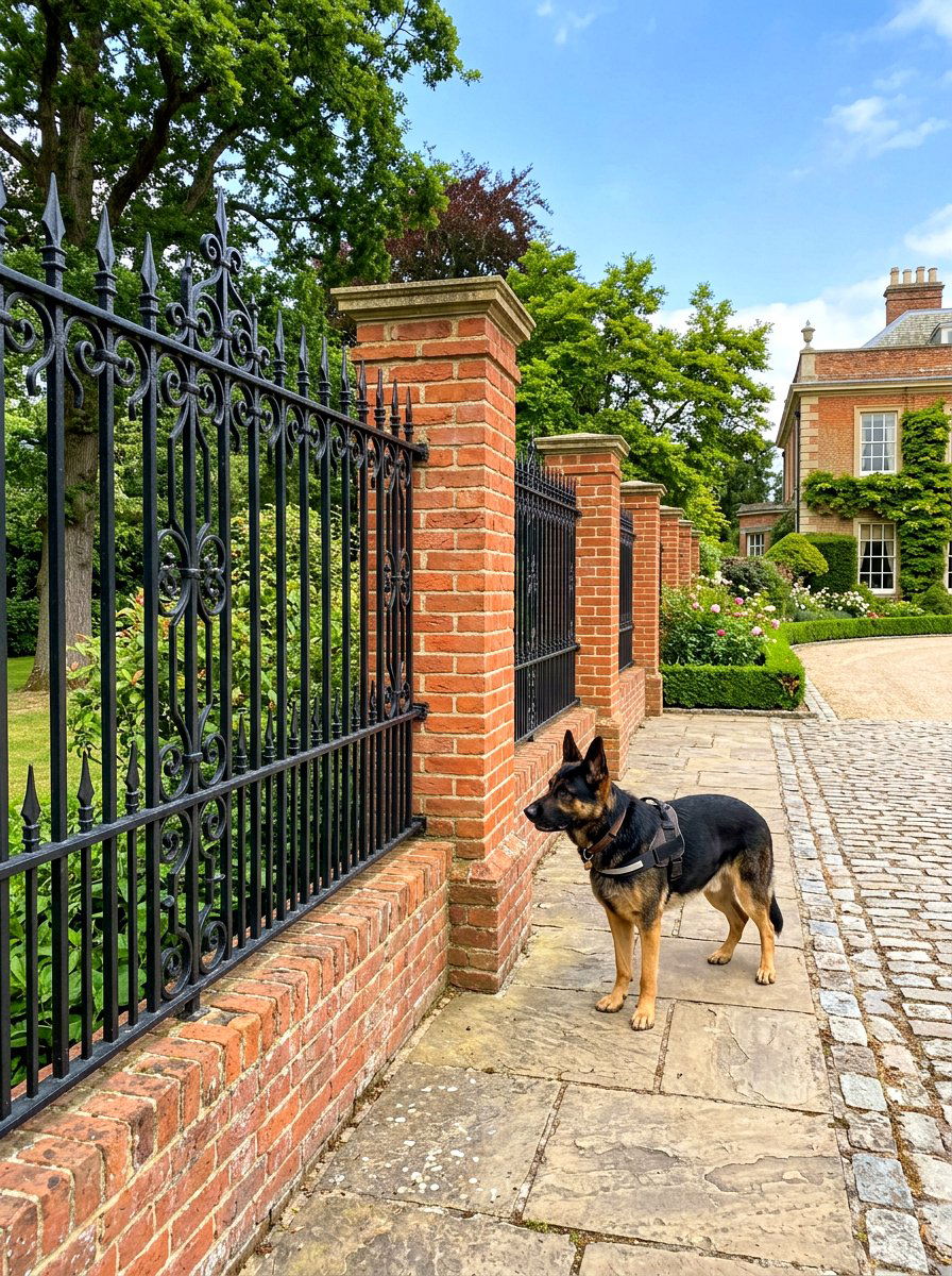 Brick Wall Wrought Iron - 30 dog fence ideas