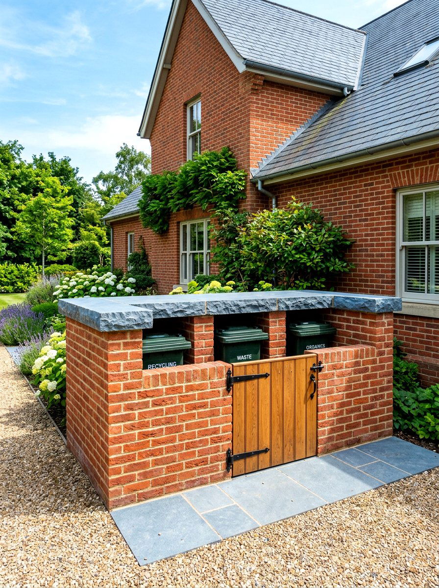 Brick Waste Station - 30 trash bin screen ideas
