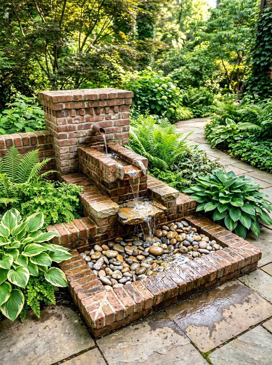 Brick Water Feature - 30 brick patio ideas