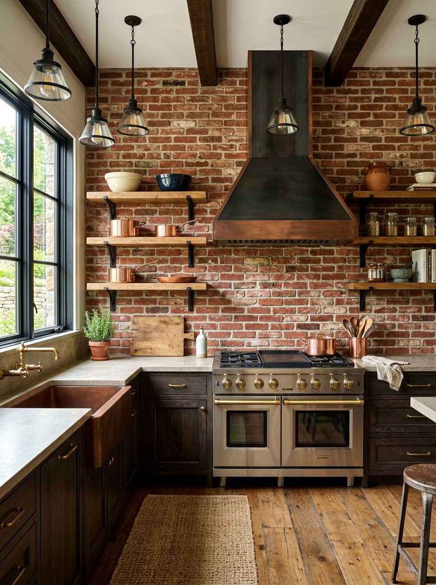 Brick backsplash kitchen - 30 rustic European kitchen ideas