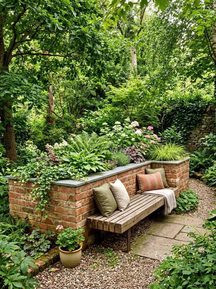Brick bed with seating - 30 brick raised bed ideas