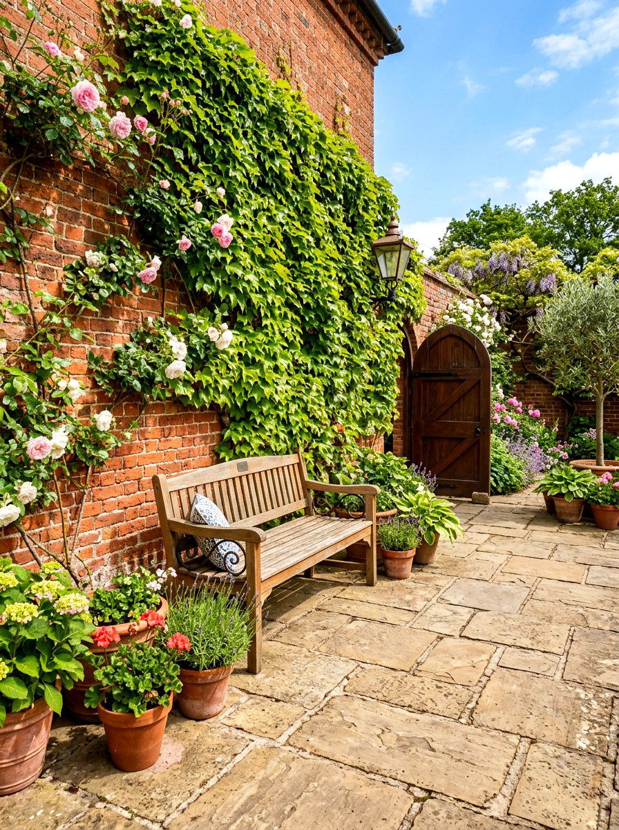 Brick courtyard wall - 30 courtyard garden ideas
