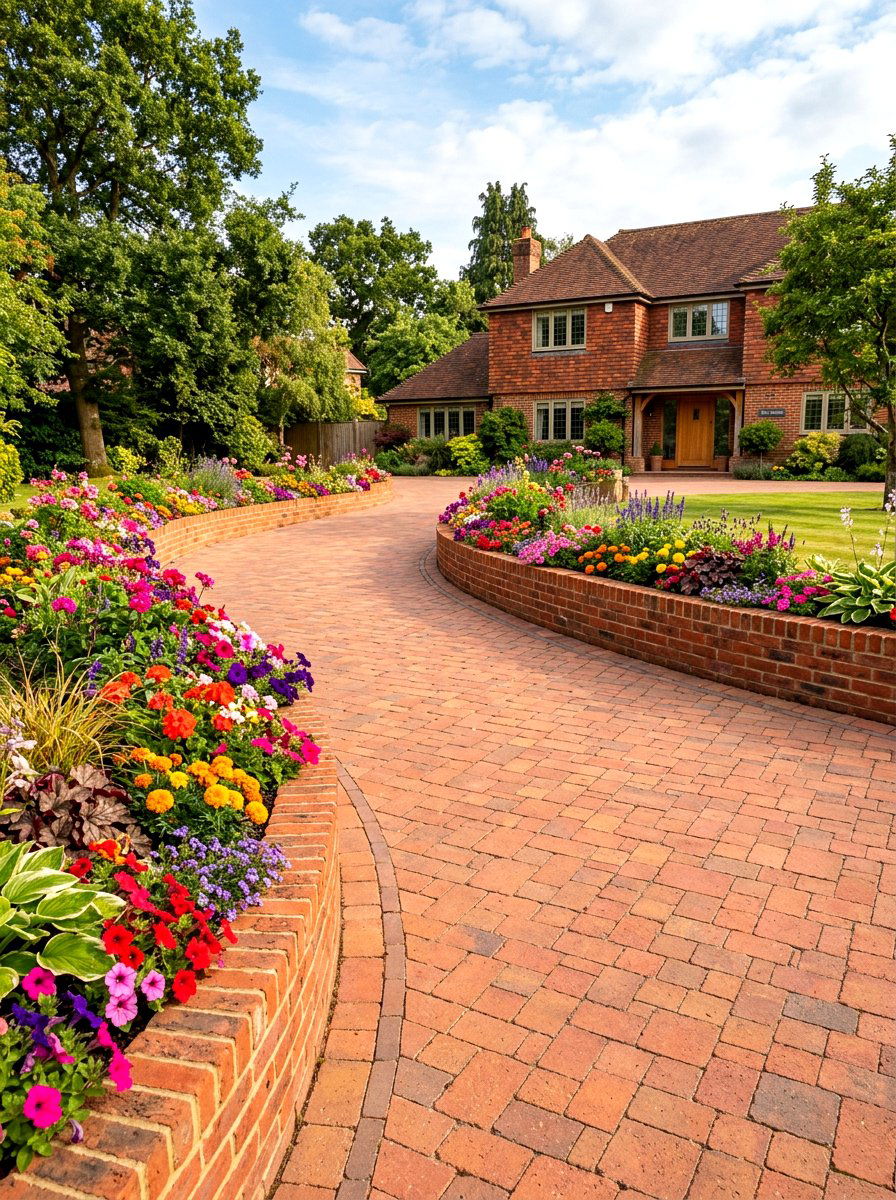 Brick driveway planter garden - 30 driveway side garden ideas