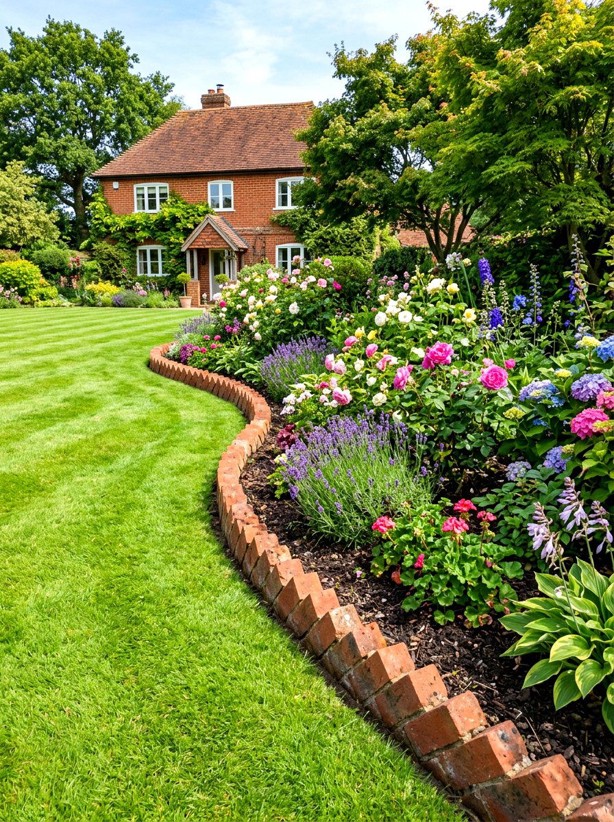 Brick edged garden border - 30 small front garden border ideas