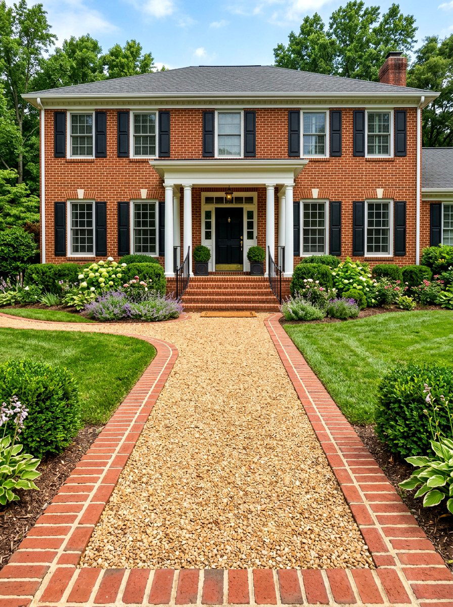 Brick edged gravel walkway - 30 gravel path backyard ideas