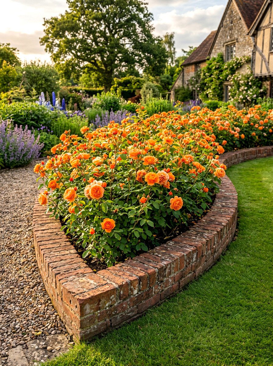 Brick edging rose bed - 30 cottage rose border landscaping ideas