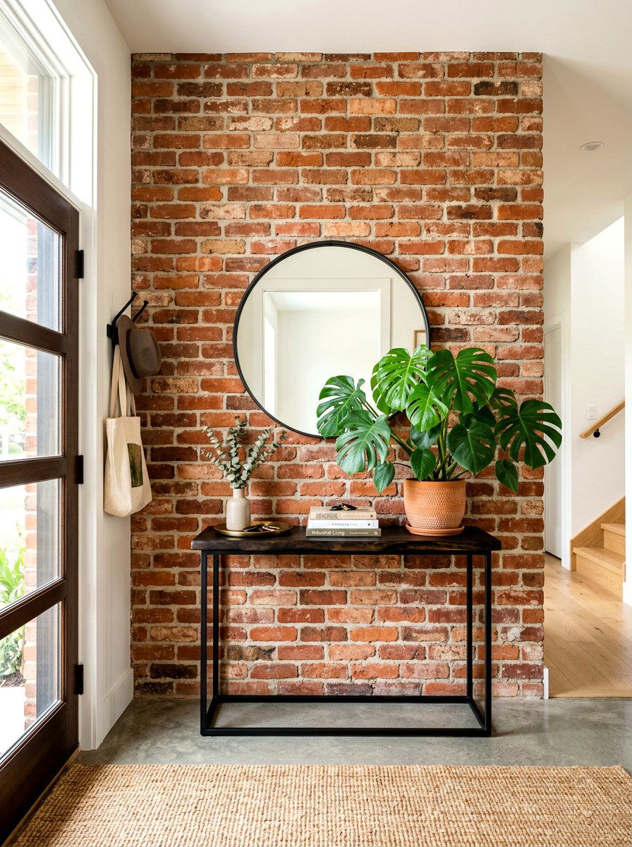 Brick entryway accent wall - 30 earthy entryway ideas