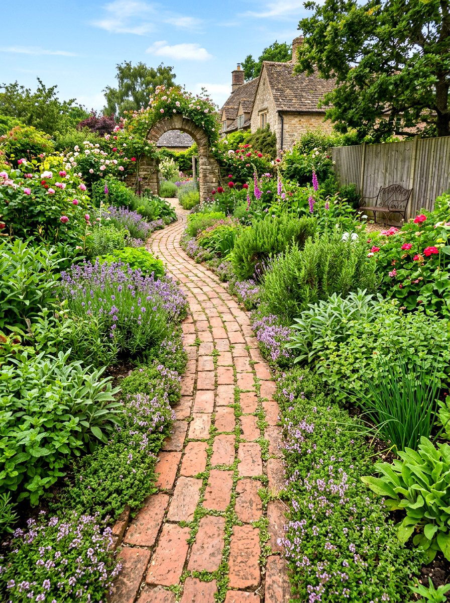 Brick herb garden path - 30 backyard herb garden ideas