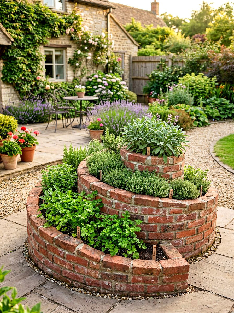 Brick herb spiral - 30 raised herb spiral ideas