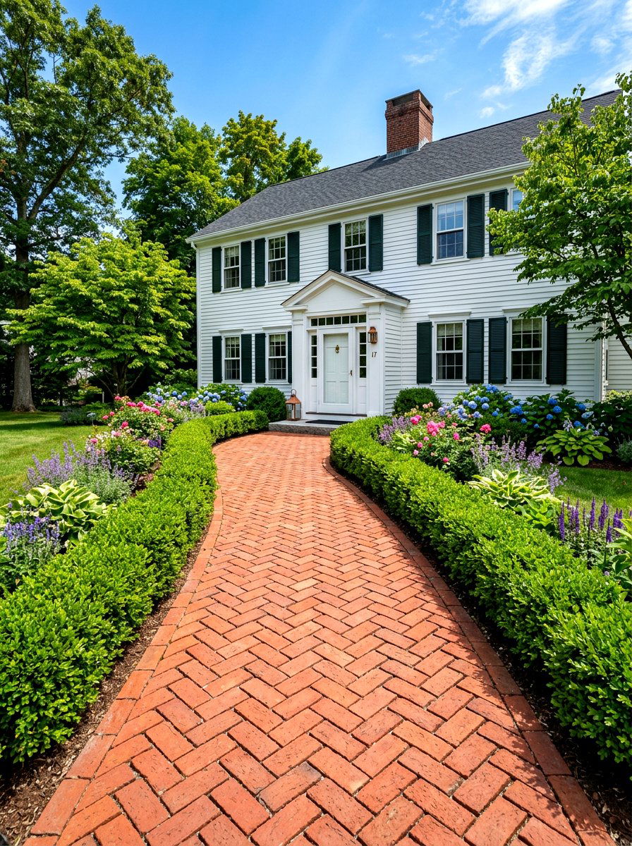Brick herringbone walkway - 30 narrow side yard path ideas