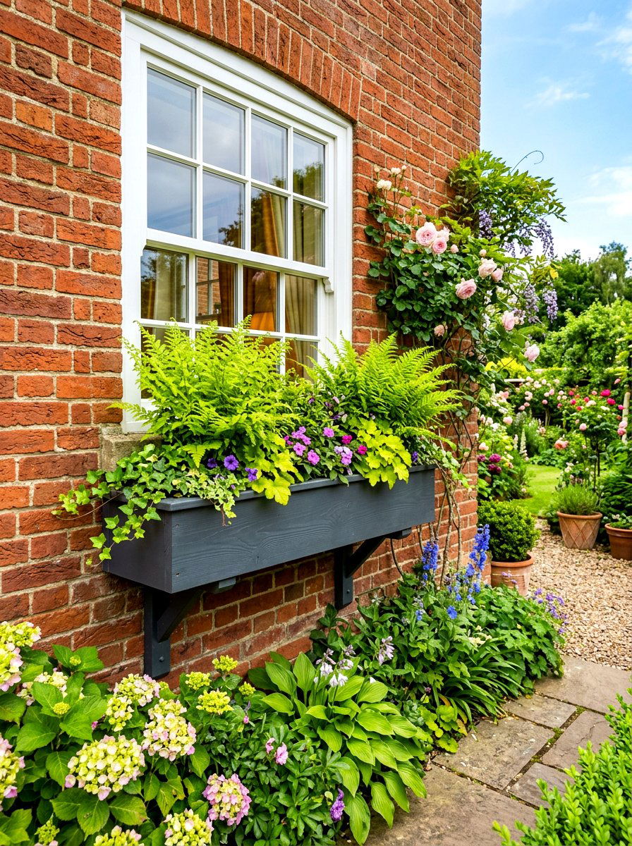 Brick house window box - 30 front window planter ideas