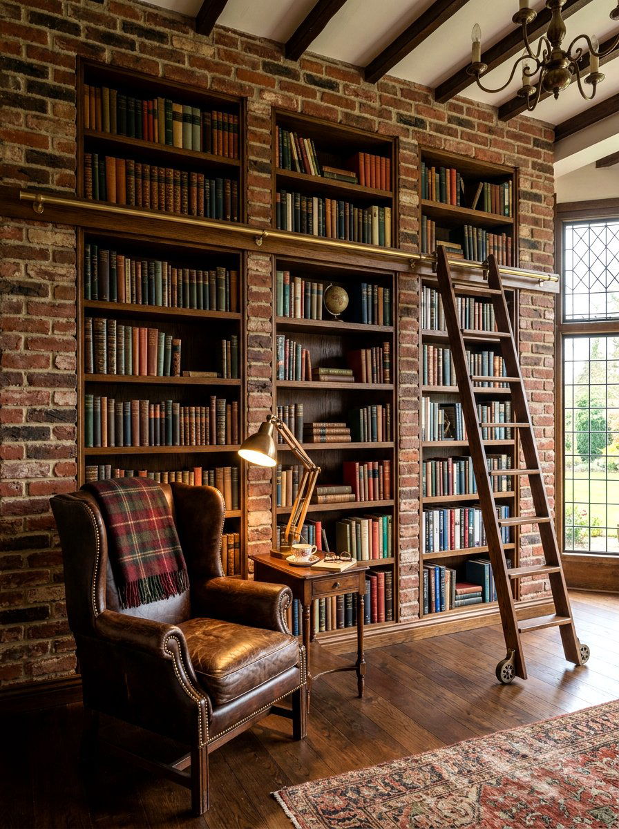 Brick library wall - 30 brick accent wall ideas