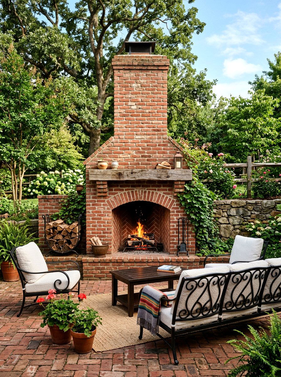 Brick outdoor fireplace - 30 outdoor fireplace ideas