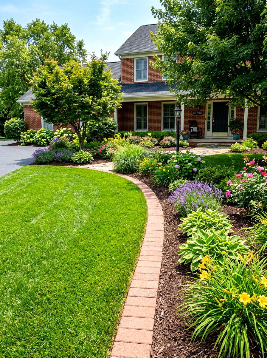 Brick paver mowing strip - 30 front yard edging ideas