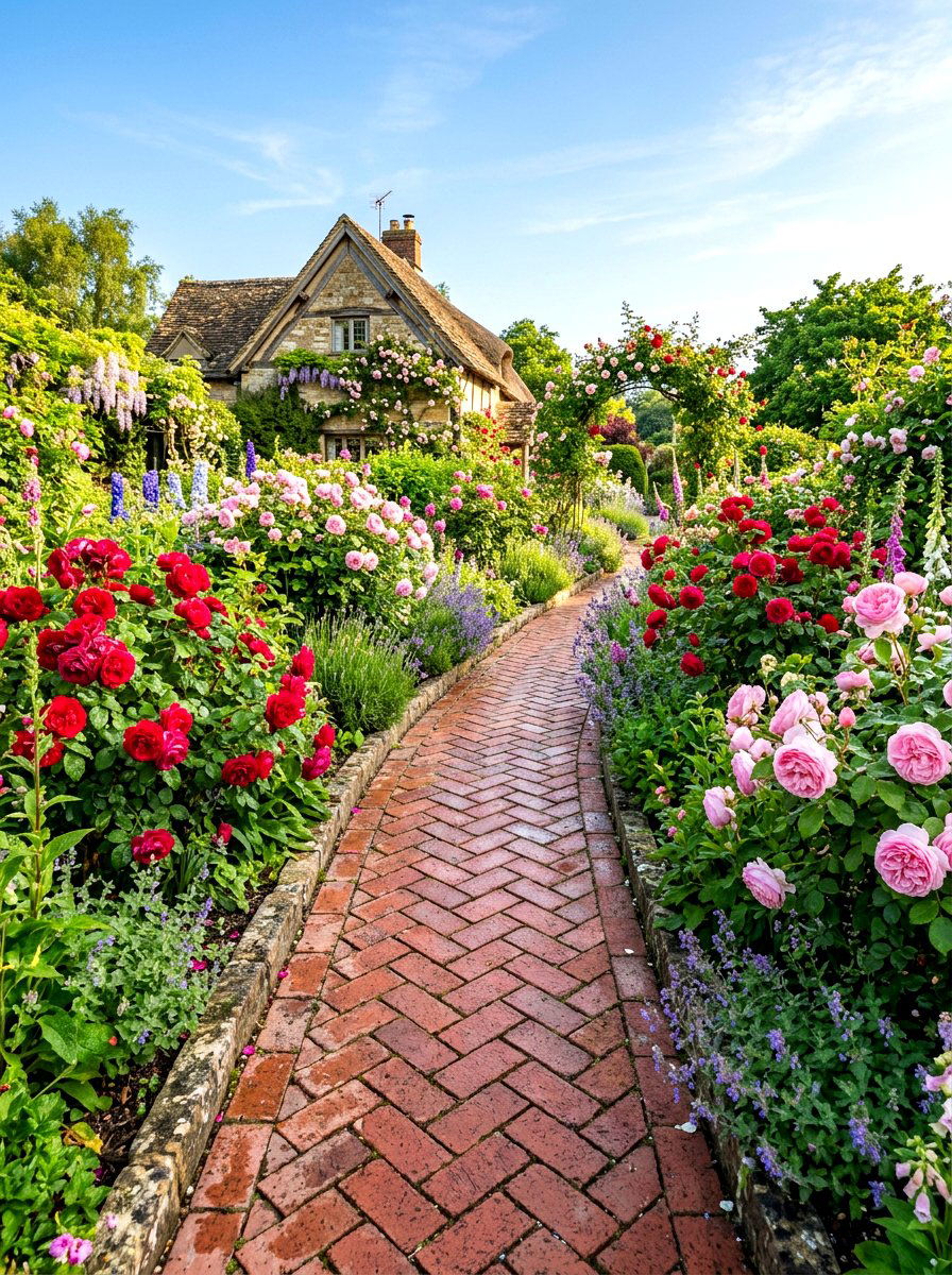 Brick rose garden path - 30 rose garden walkway ideas