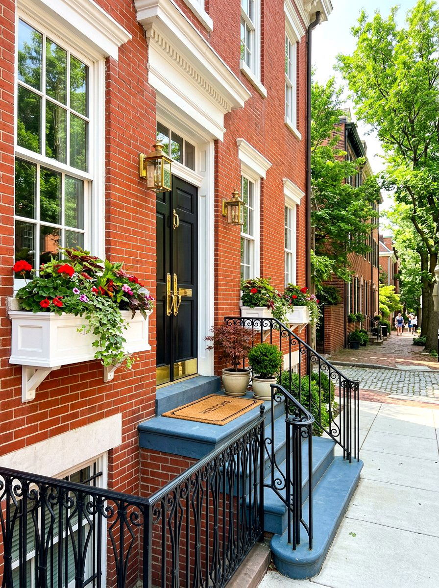 Brick row house stoop - 30 charming stoop decor ideas