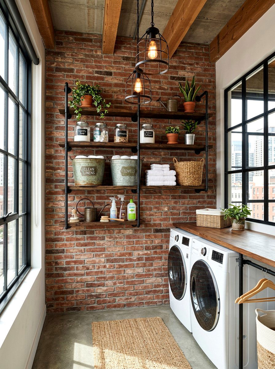 Brick veneer laundry wall - 30 laundry room backsplash ideas